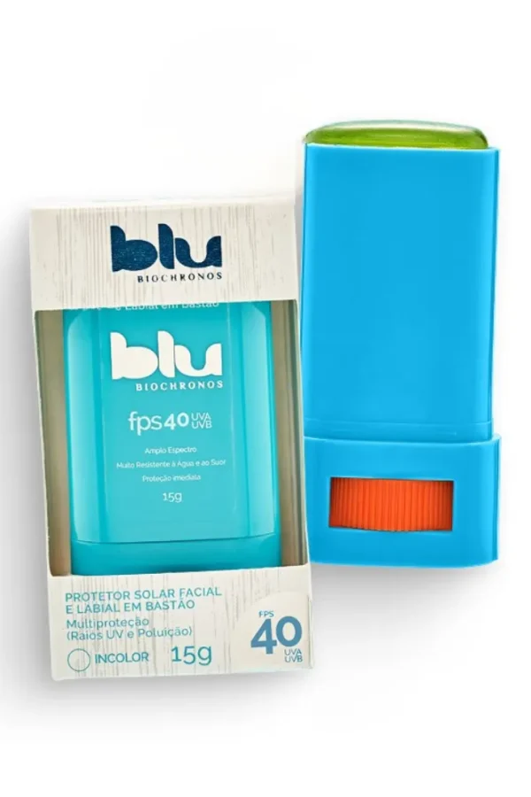 Protetor Solar em Bastão Incolor Facial e Labial FPS40 Blu Biochronos